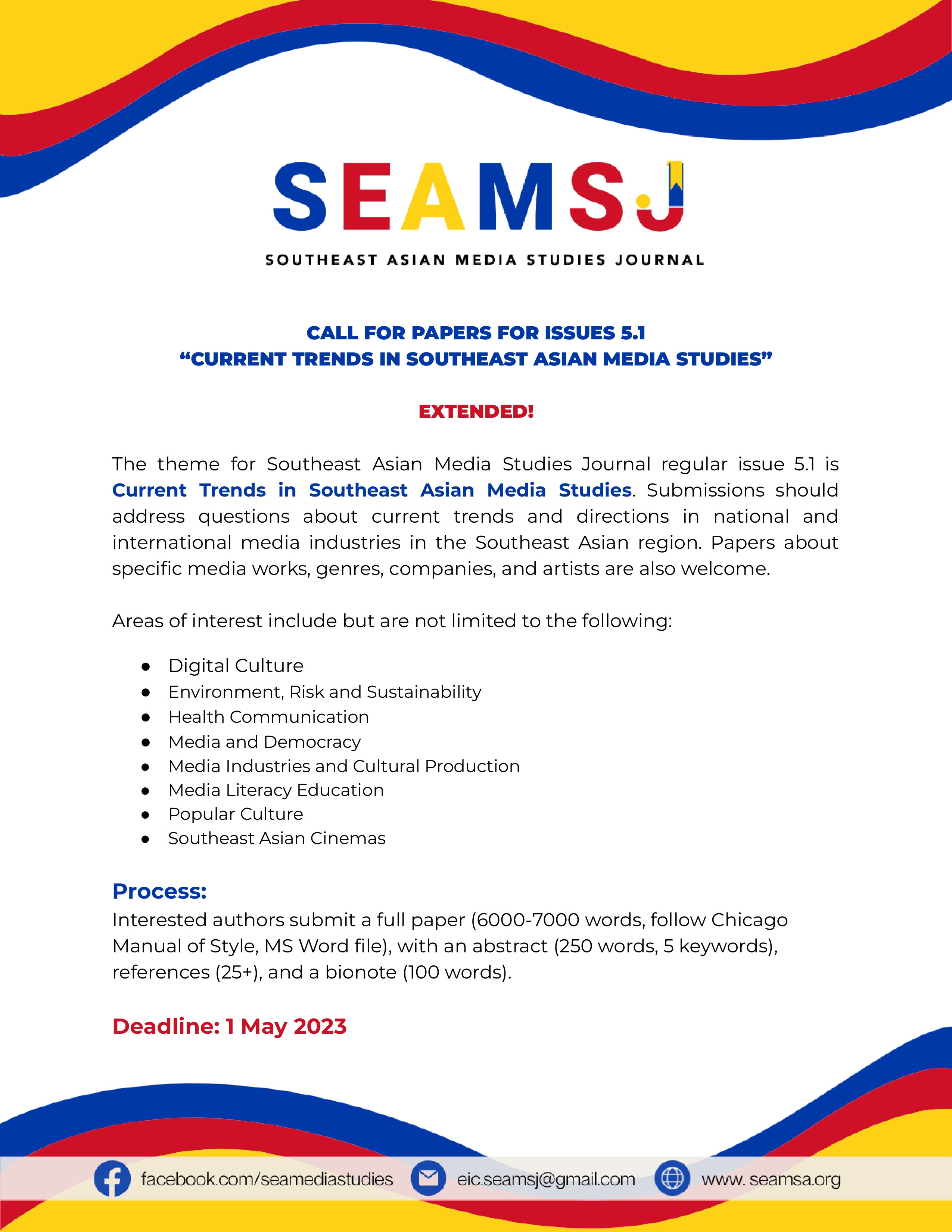 Call for Papers for Issues 5.1 “CURRENT TRENDS IN SOUTHEAST ASIAN MEDIA ...