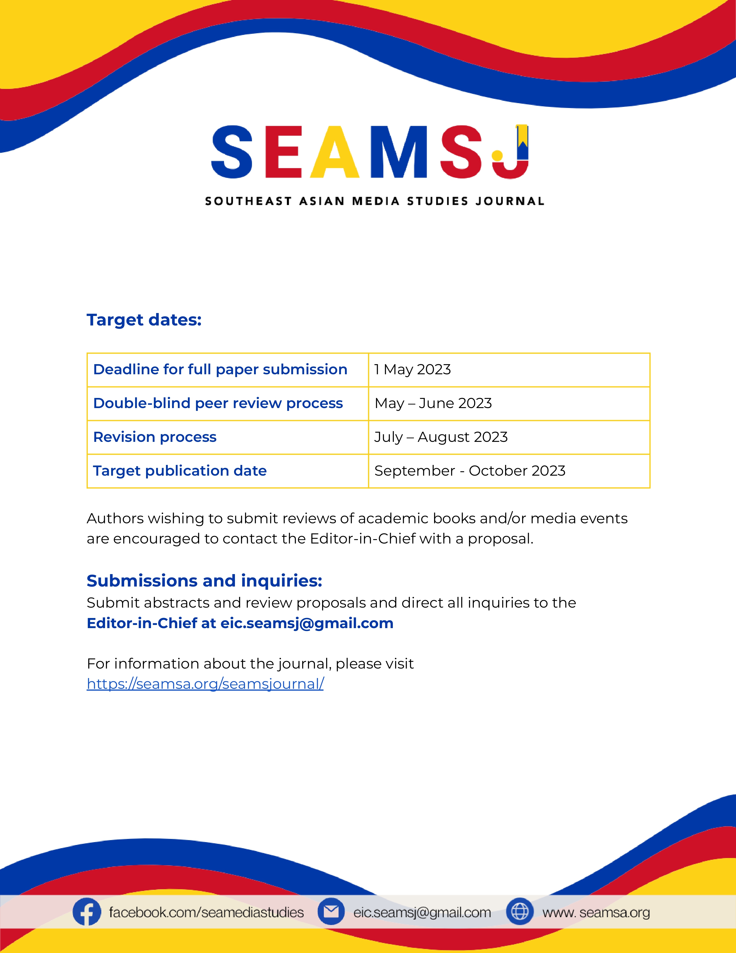 Call for Papers for Issues 5.1 “CURRENT TRENDS IN SOUTHEAST ASIAN MEDIA ...