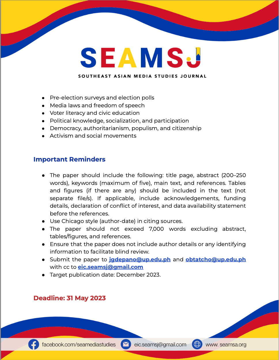 Call for Papers SEAMSJ Special Issue 5.2 “Political Communication in ...