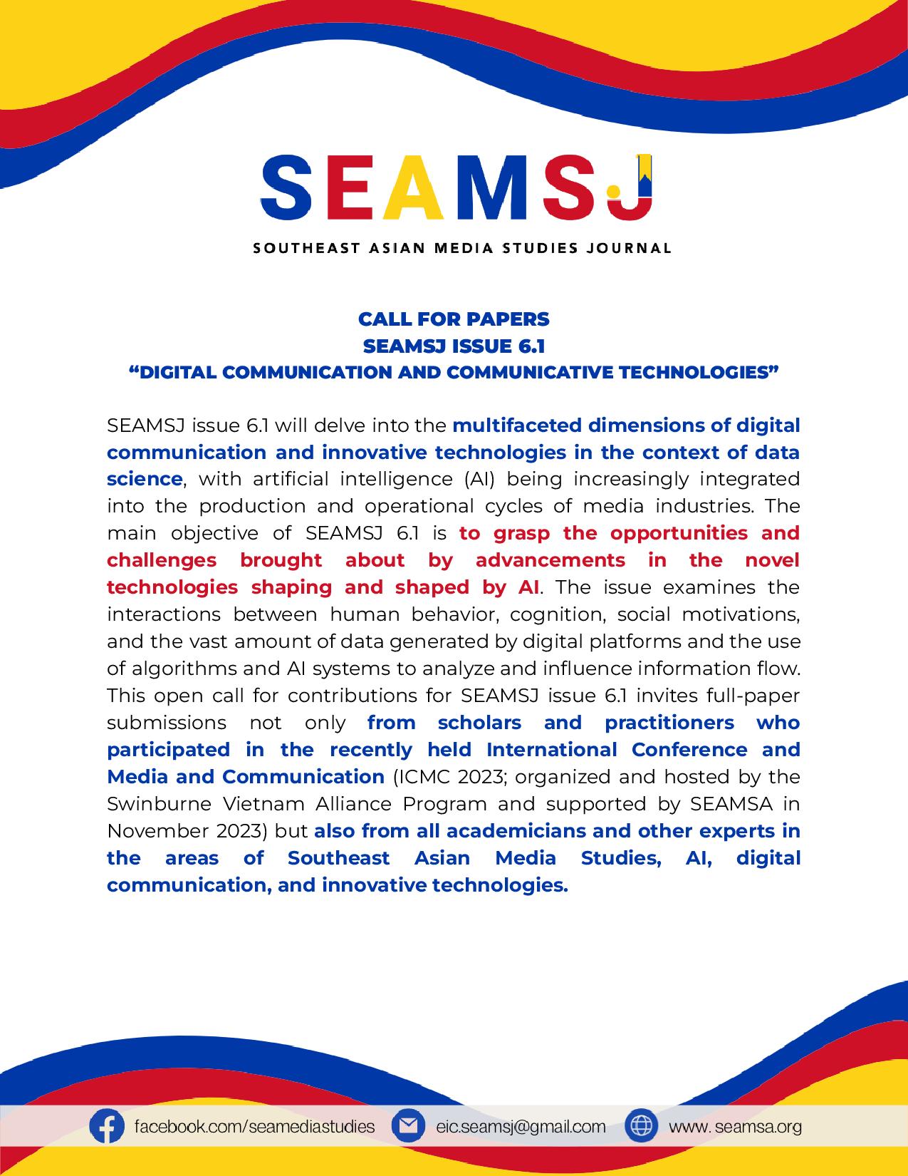 Call for Papers for Issues 6.1 “DIGITAL COMMUNICATION AND COMMUNICATIVE ...