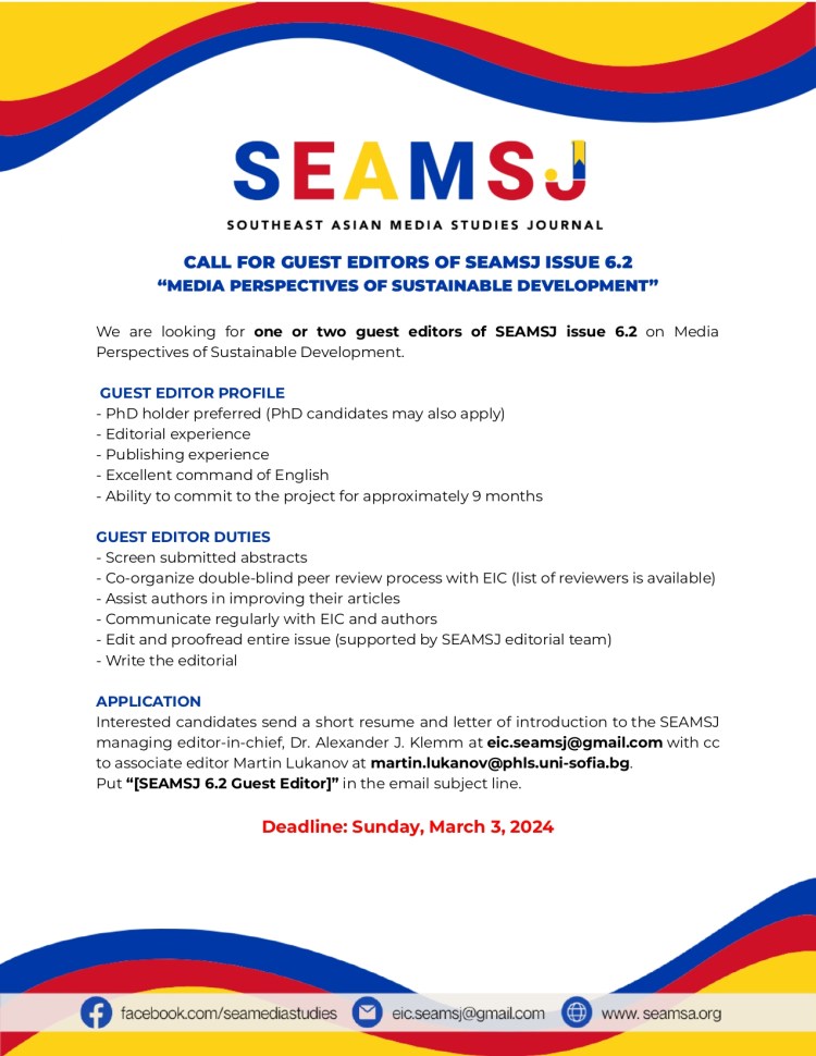 Call for Guest Editors of SEAMSJ Issue 6.2 – [SEAMSA]